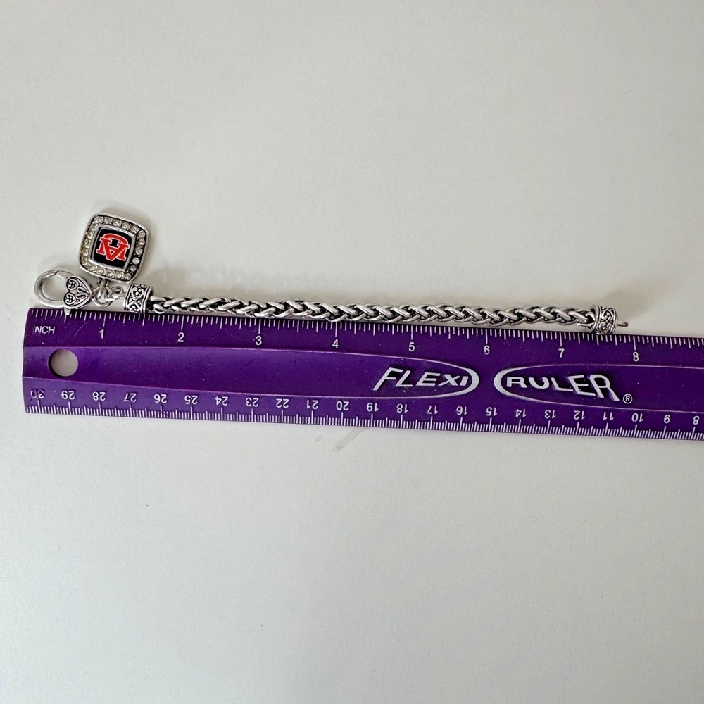 AUBURN UNIVERSITY Silver Tone Bracelet Rhinestones 7.75" Long Heart Lock Closure - Picture 6 of 7